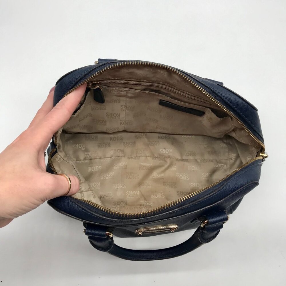 Michael Kors Dark Blue Saffiano Leather Convertible Satchel Bag - Picture 10 of 10